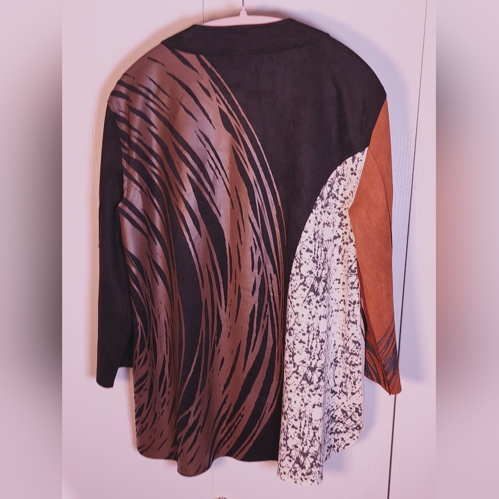 Ali Miles Knit Faux Suede Printed Jacket Size Large Patch Pockets Button Boho - Picture 14 of 15